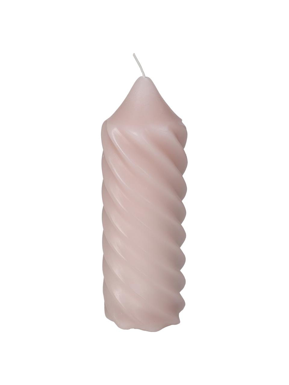 Große Stumpenkerze Spiral, Wachs, Hellrosa, Ø 7 x H 20 cm