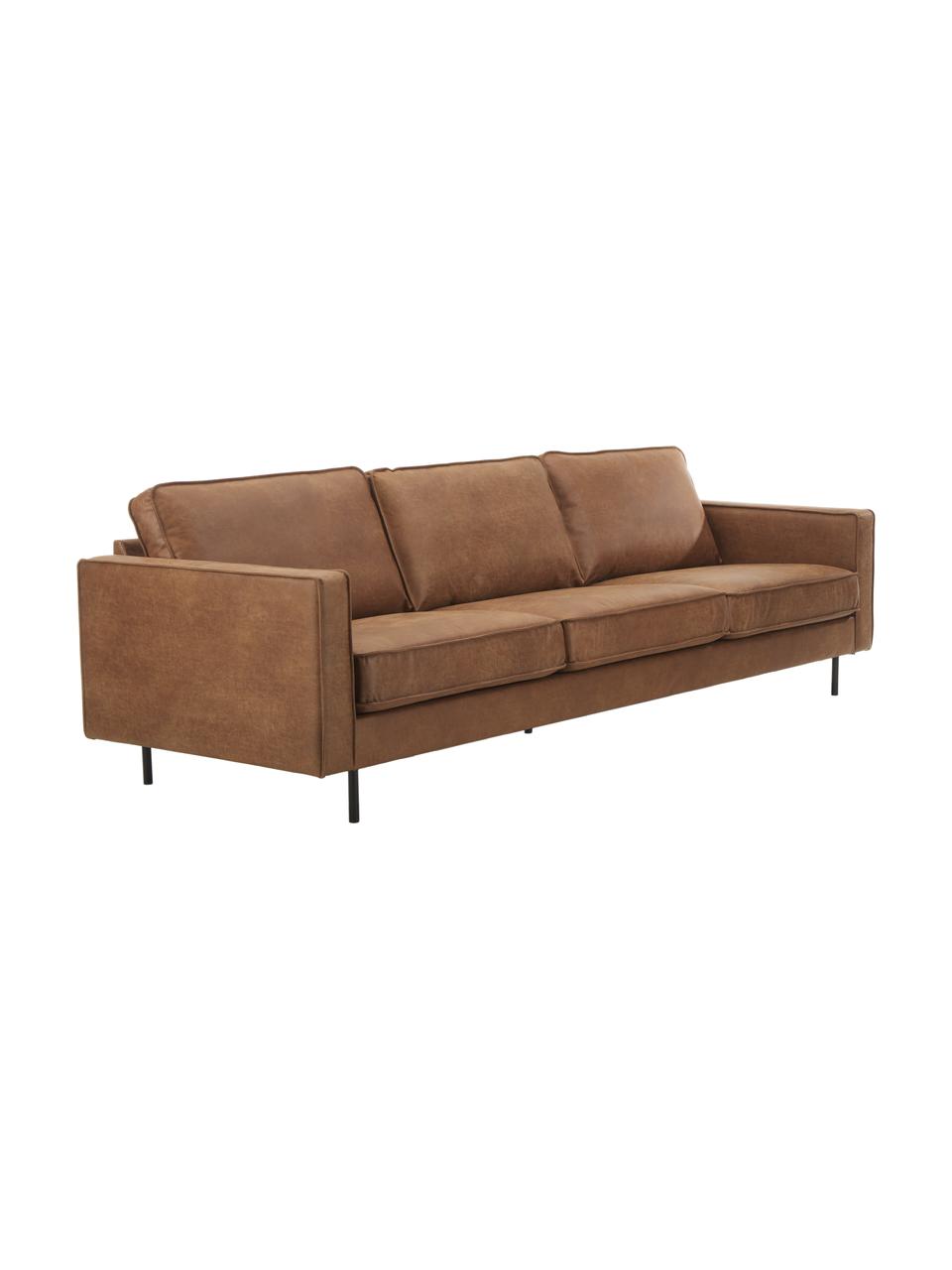 Sofa ze skóry z recyklingu Hunter (3-osobowa), Tapicerka: skóra z recyklingu (70% s, Stelaż: lite drewno sosnowe z cer, Nogi: metal malowany proszkowo , Brązowa skóra, S 264 x G 90 cm