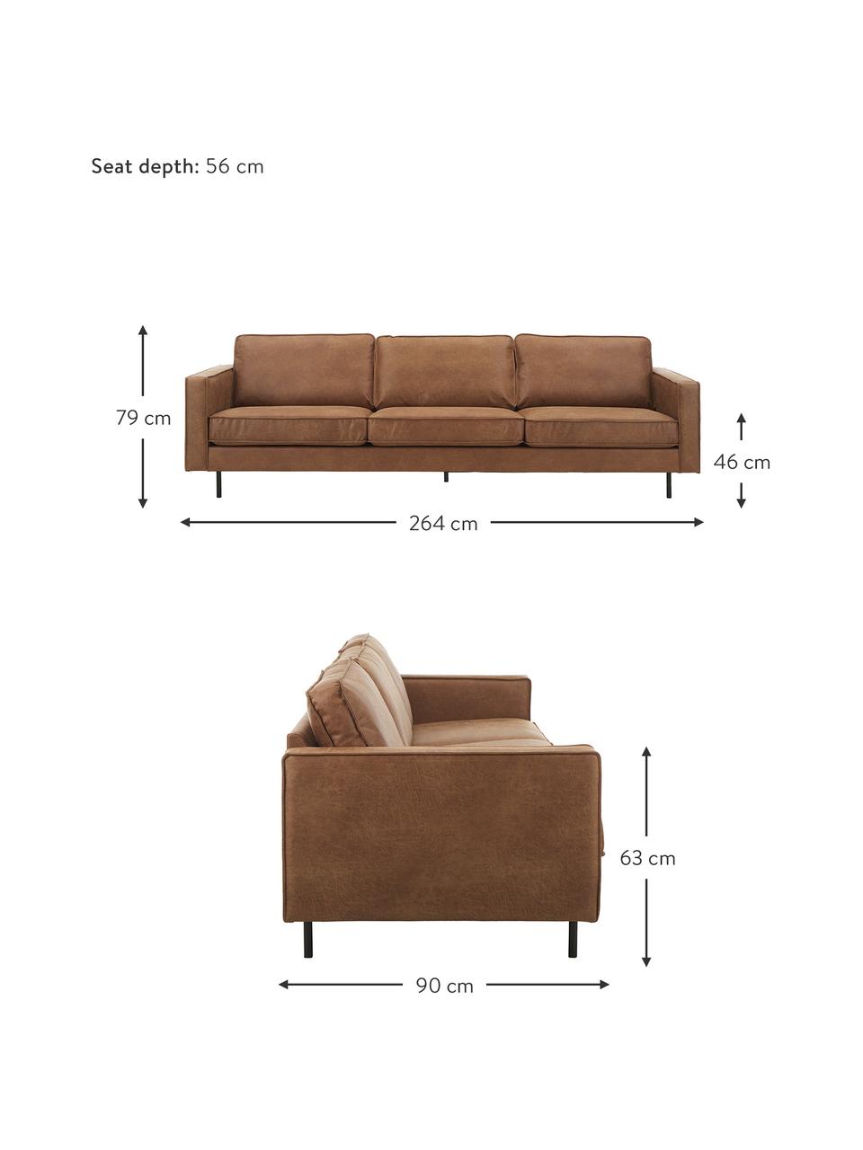 Sofa ze skóry z recyklingu Hunter (4-osobowa), Tapicerka: skóra z recyklingu (70% s, Stelaż: lite drewno sosnowe z cer, Nogi: metal malowany proszkowo, Brązowa skóra, S 264 x G 90 cm