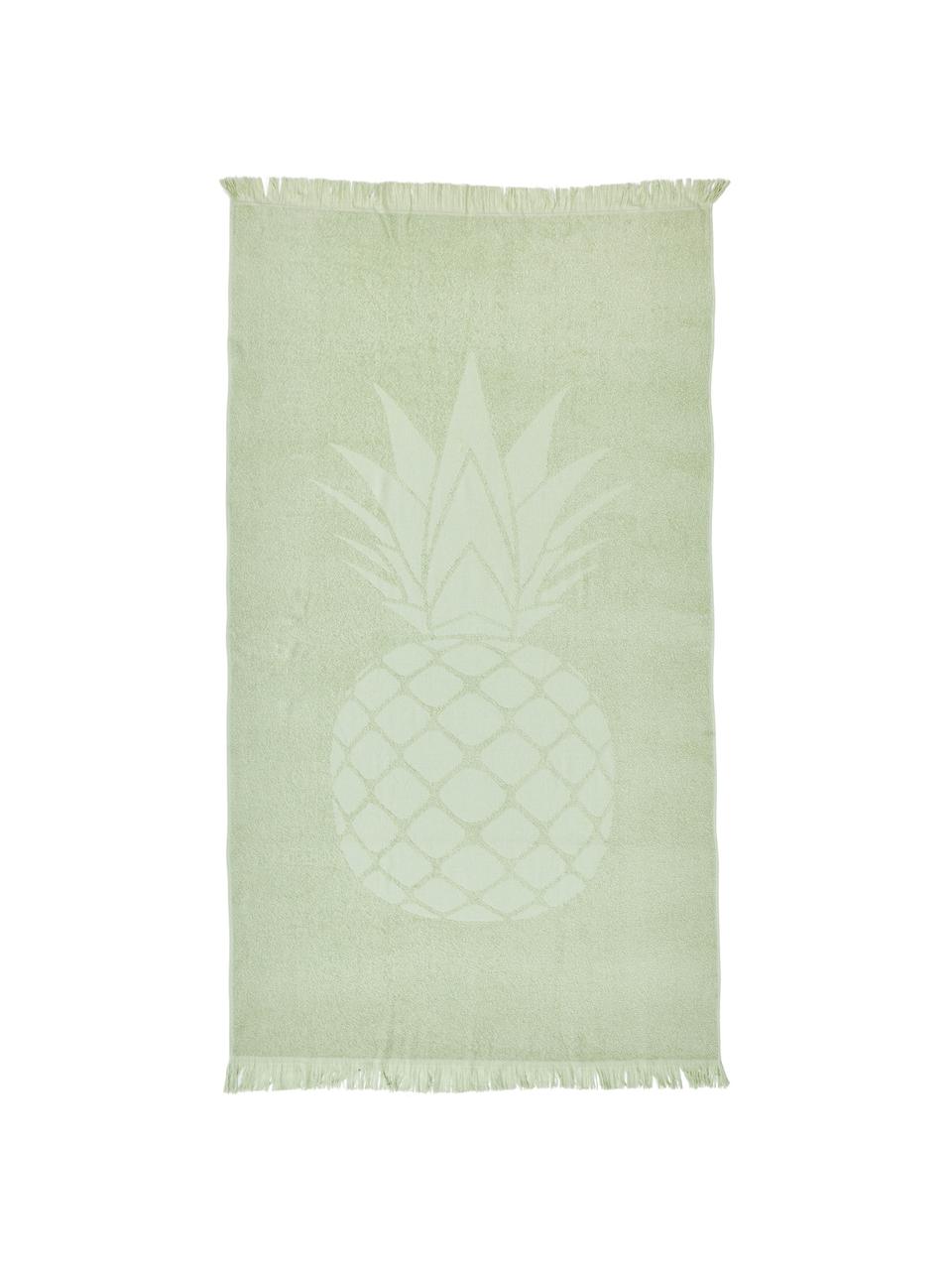 Telo mare in cotone Capri Pineapple, Verde chiaro, Larg. 90 x Lung. 160 cm