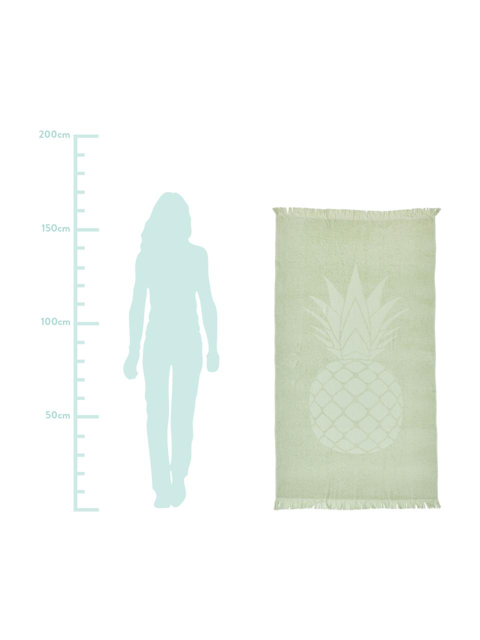 Telo mare in cotone Capri Pineapple, Verde chiaro, Larg. 90 x Lung. 160 cm