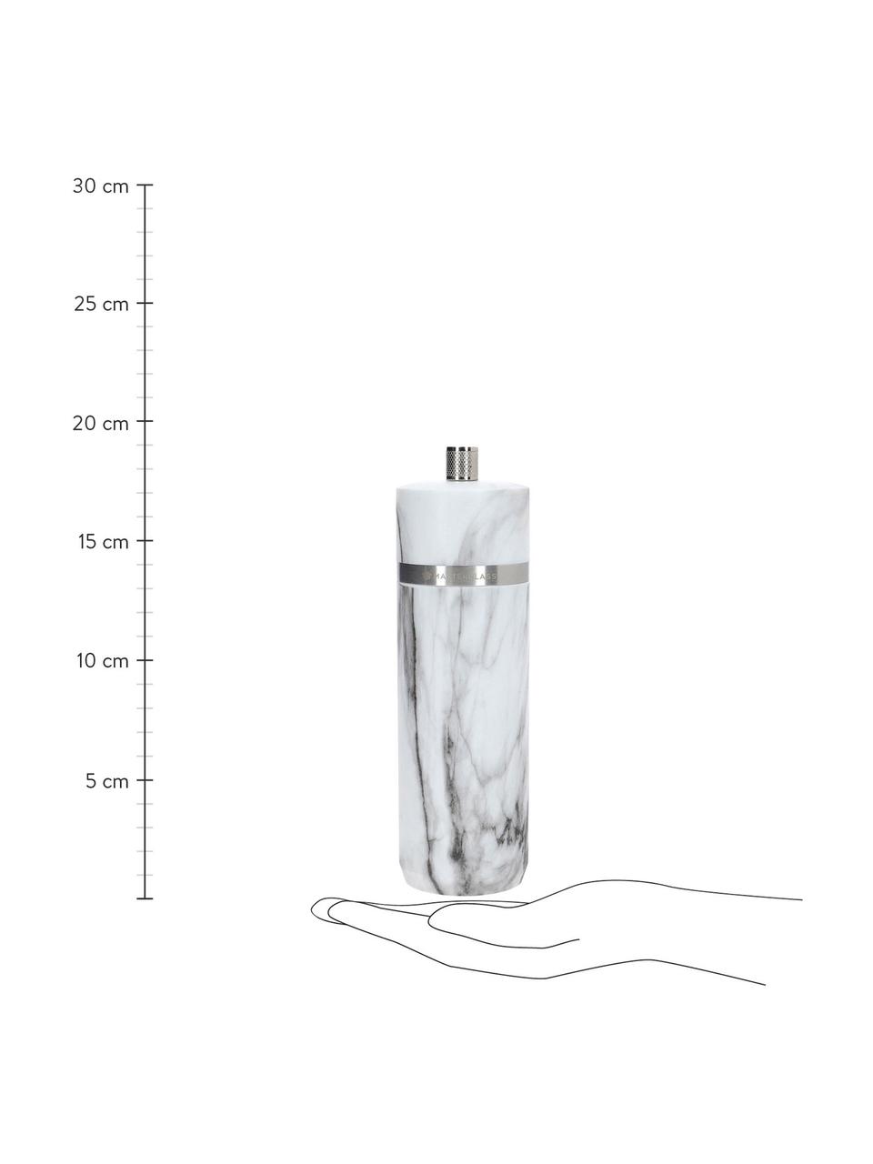 Molinillo de plástico en look mármol Marta, Estructura: plástico ABS, Grinder: cerámica, Mármol blanco, plateado, Ø 5 x Al 19 cm