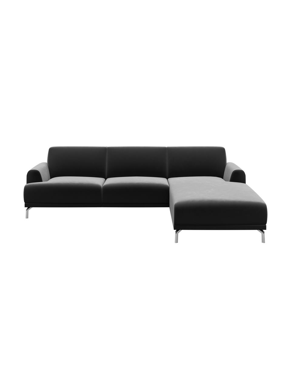 Sofa narożna z aksamitu Puzo, Tapicerka: 100% aksamit poliestrowy,, Nogi: metal lakierowany, Ciemny szary, S 240 x G 165 cm