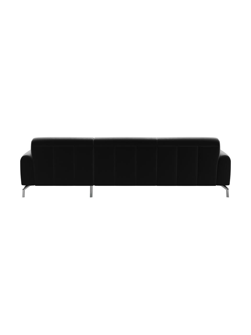 Sofa narożna z aksamitu Puzo, Tapicerka: 100% aksamit poliestrowy,, Nogi: metal lakierowany, Ciemny szary, S 240 x G 165 cm