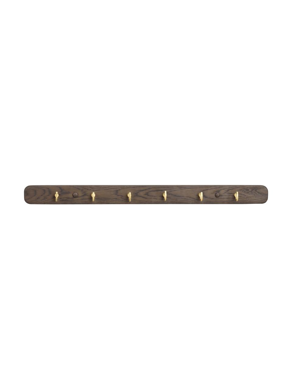 Garderobenleiste Inverness aus Eichenholz, Leiste: Eichenholz, braun lackier, Haken: Metall, beschichtet, Eichenholz, braun lackiert, B 65 x H 5 cm