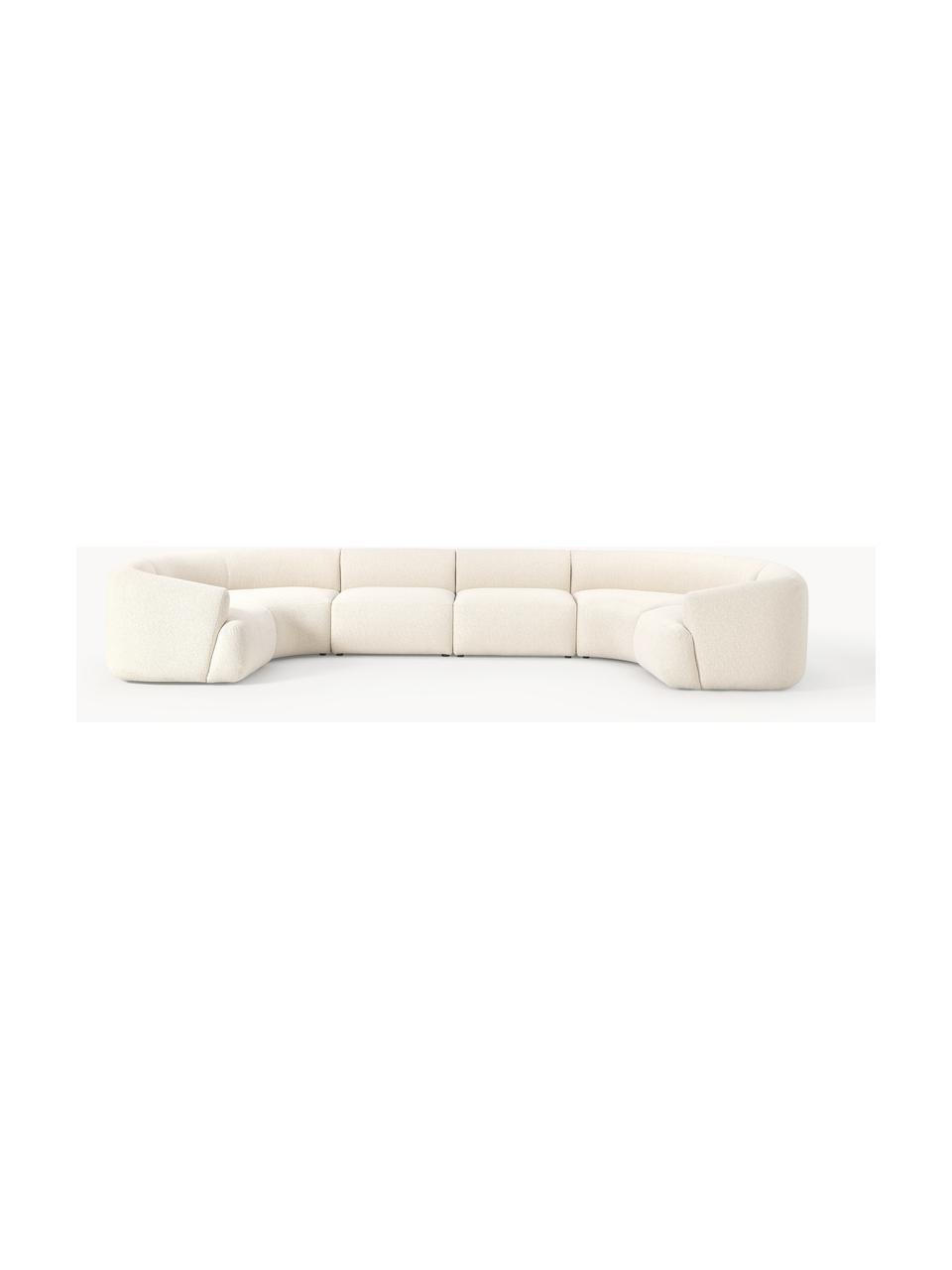 Sofá rinconera modular grande en tejido bouclé Sofia, Tapizado: tejido bouclé (100% polié, Estructura: madera de abeto, tablero , Patas: plástico Este producto es, Bouclé blanco Off White, An 450 x F 231 cm