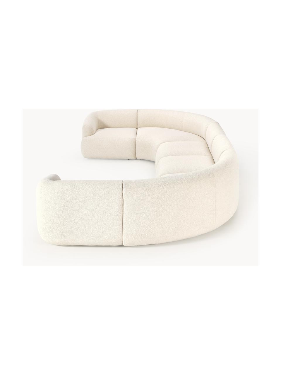 Sofá rinconera modular grande en tejido bouclé Sofia, Tapizado: tejido bouclé (100% polié, Estructura: madera de abeto, tablero , Patas: plástico Este producto es, Bouclé blanco Off White, An 450 x F 231 cm