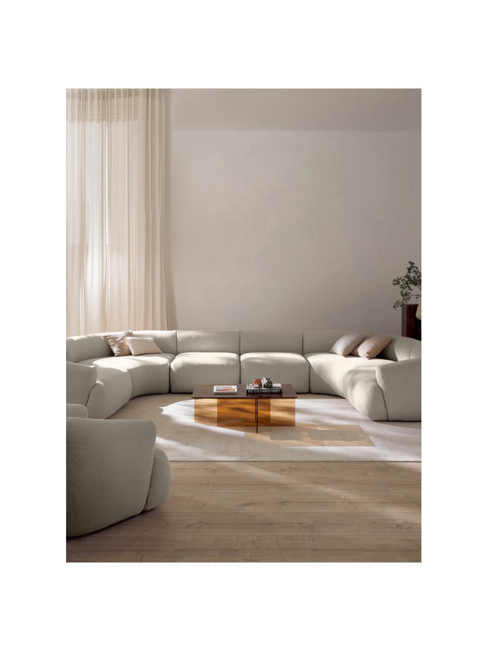 Sofa modułowa XL Bouclé Sofia, Tapicerka: Bouclé (100% poliester) D, Stelaż: drewno świerkowe, płyta w, Nogi: tworzywo sztuczne Ten pro, Bouclé w odcieniu złamanej bieli, S 450 x G 231 cm