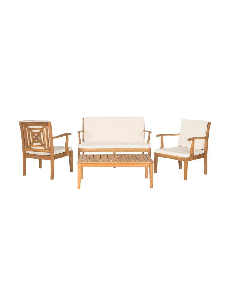 Set lounge de exterior Lugano, 4 pzas., Estructura: madera de acacia aceitado, Tapizado: poliéster, Madera de acacia, crudo, Set de diferentes tamaños