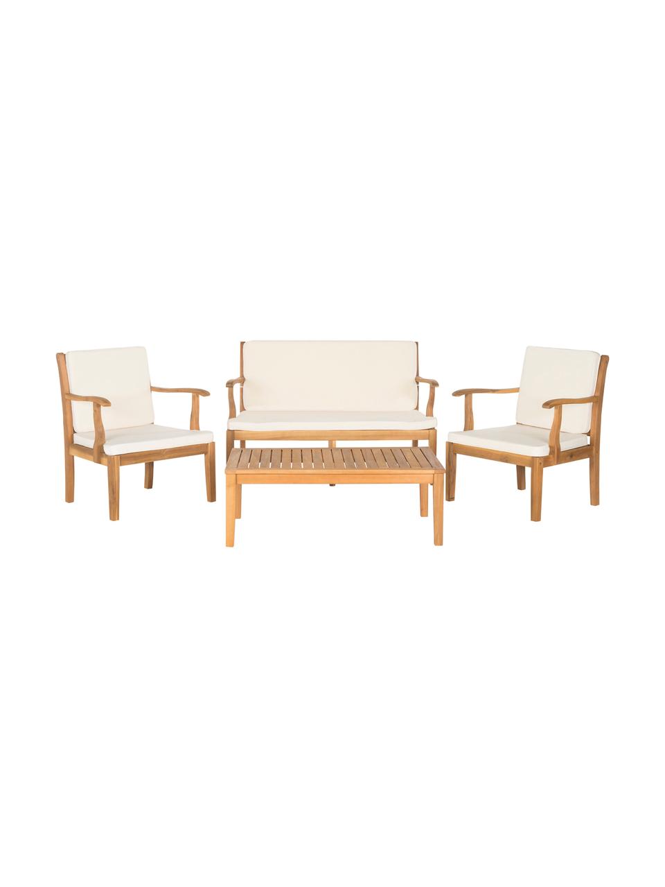 Set lounge de exterior Lugano, 4 pzas., Estructura: madera de acacia aceitado, Tapizado: poliéster, Madera de acacia, crudo, Set de diferentes tamaños