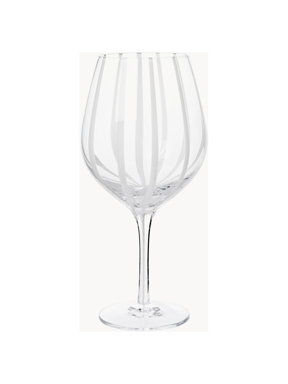 Kieliszek do czerwonego wina ze szkła dmuchanego Stripe, Szkło dmuchane, Transparentny, biały, Ø 11 x W 22 cm, 650 ml