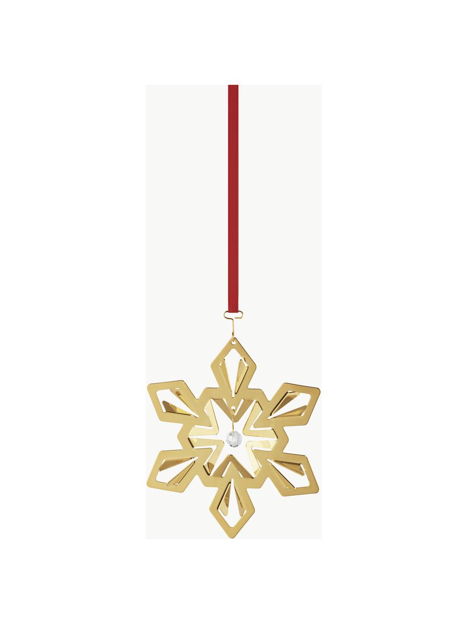 Décoration de sapin de Noël avec deux rubans CC, Zircone, laiton plaqué or 18 carats, Doré, larg. 6 x haut. 7 cm