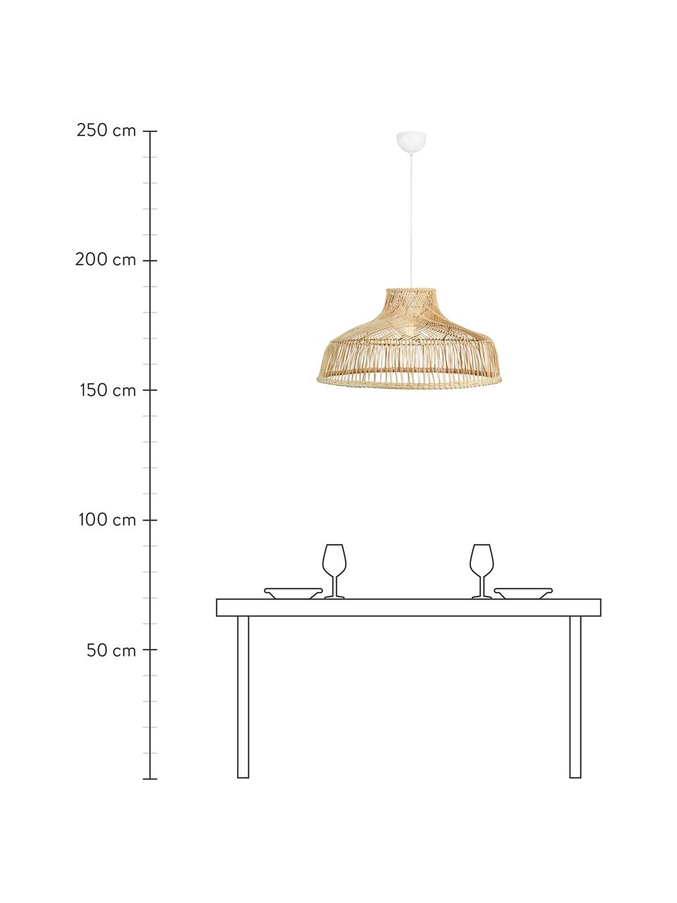 Lámpara de techo grande de ratán Bali, Pantalla: ratán, Anclaje: metal recubierto, Cable: cubierto en tela, Marrón claro, Ø 72 x Al 37 cm