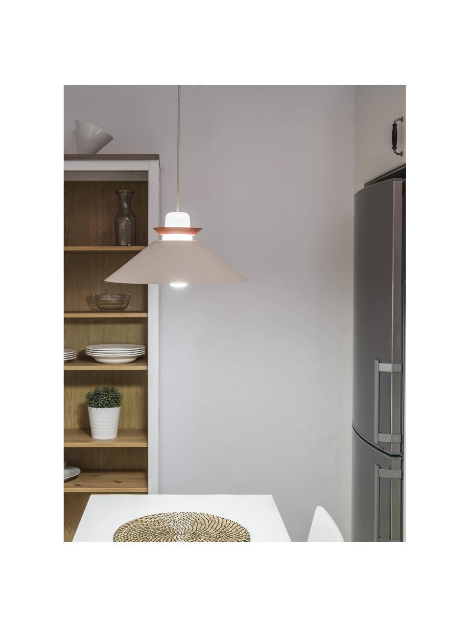 Scandi hanglamp Naos met glazen decoratie, Lampenkap: gecoat metaal, Diffuser: opaalglas, Gebroken wit, Ø 40 x H 12 cm