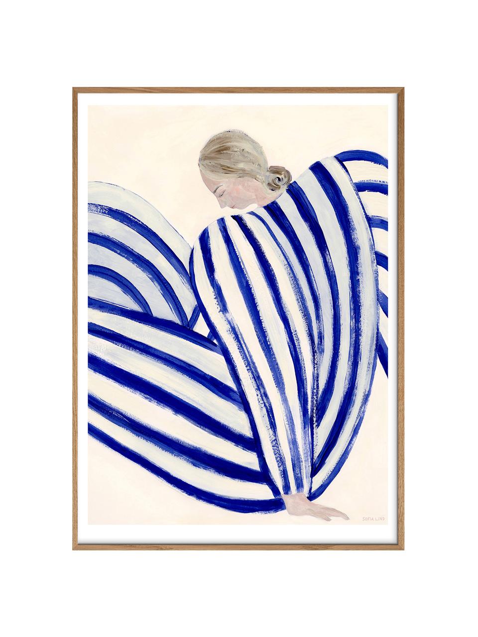 Poster Blue Stripe At Concorde by Sofia Lind x The Poster Club, Blu scuro, beige chiaro, Larg. 50 x Alt. 70 cm