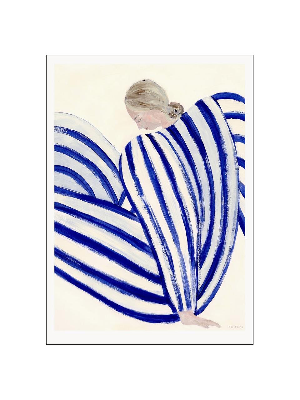 Poster Blue Stripe At Concorde by Sofia Lind x The Poster Club, Dunkelblau, Hellbeige, B 30 x H 40 cm