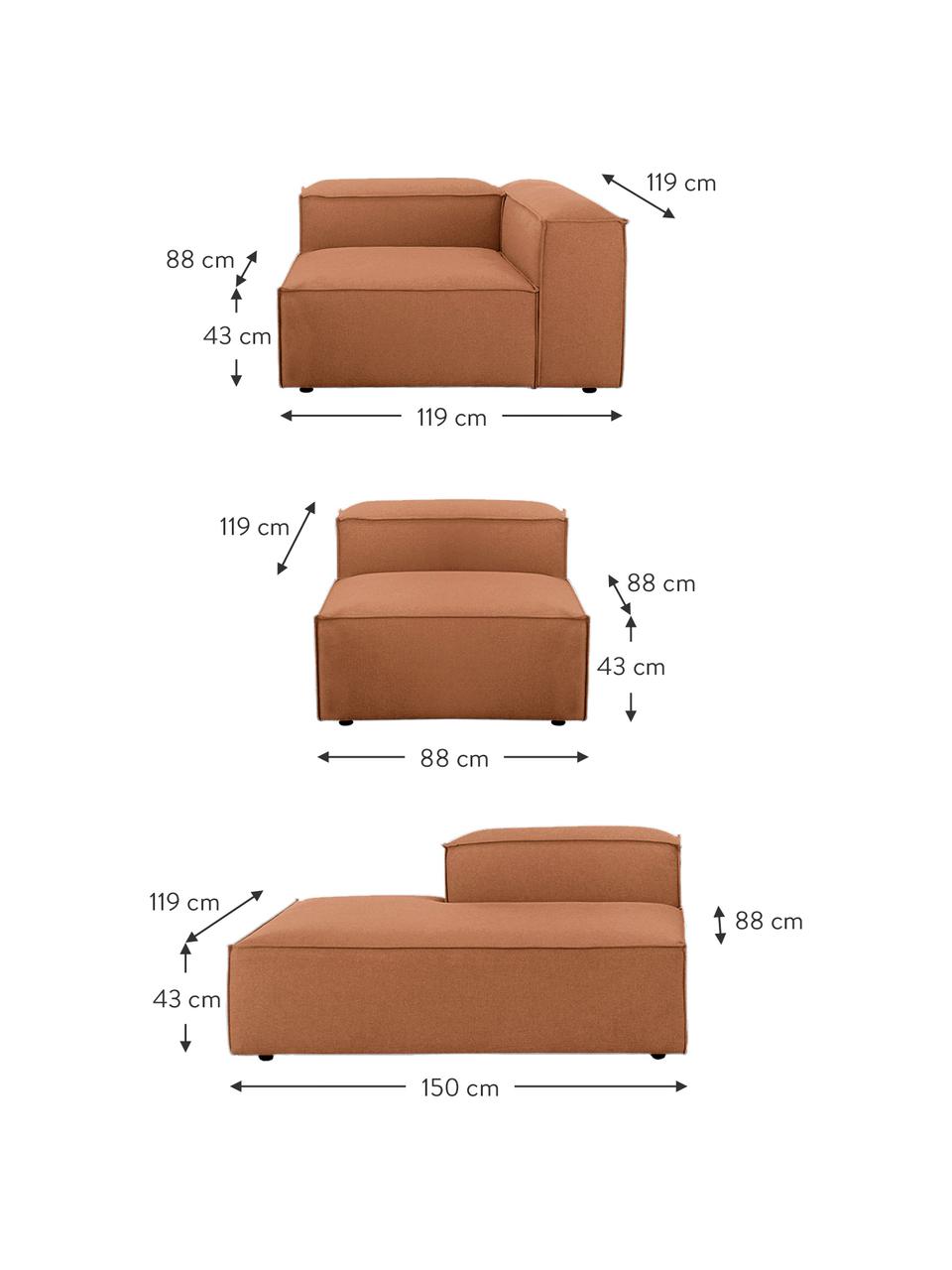 Chaise longue XL componibile Lennon, Rivestimento: 100% poliestere Con 115.0, Struttura: legno di pino massiccio, , Piedini: plastica, Tessuto color torrone, Larg. 357 x Prof. 119 cm, schienale a destra
