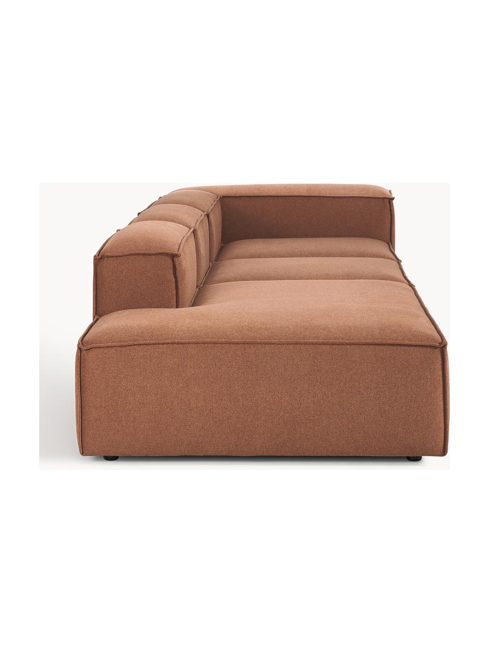 Modulaire XL chaise longue Lennon, Bekleding: 100% polyester De slijtva, Frame: massief grenenhout, FSC-g, Poten: kunststof, Geweven stof nougatkleurig, B 357 x D 119 cm, armleuning rechts