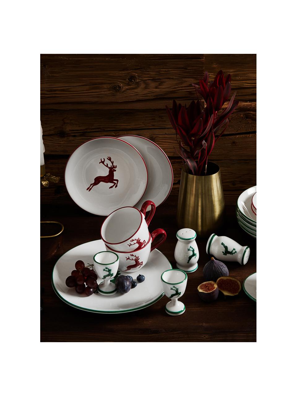 Handbeschilderde koffieservies Classic Red Deer, 2 personen (6-delig), Keramiek, Bordeauxrood, wit, Set met verschillende formaten