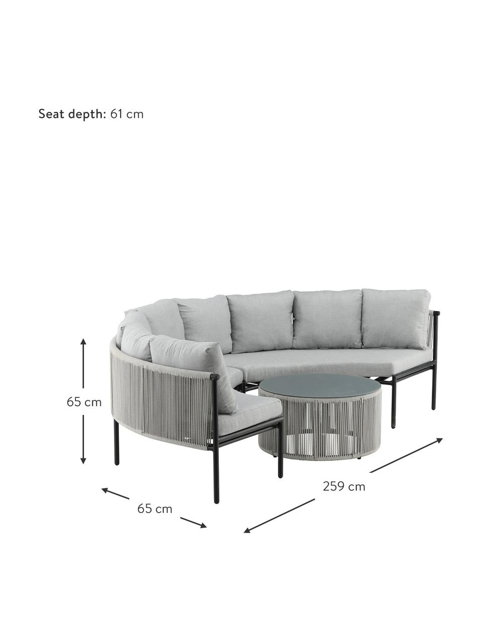 Garten-Lounge-Set Virya, 3-tlg., Bezug: 100% Polyester, Sitzkissen: 8 kg/m³, Gestell: Aluminium, beschichtet, Tischplatte: Glas, Hellgrau, Schwarz, Set mit verschiedenen Grössen