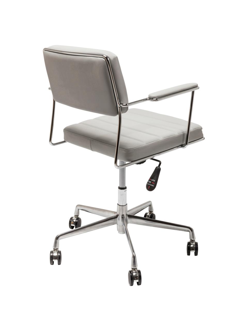 Sedia da scrivania in similpelle Dottore, Rivestimento: similpelle, Seduta: compensato naturale, Struttura: metallo cromato, Ruote: poliuretano, Grigio chiaro, cromo, Larg. 44 x Prof. 50 cm