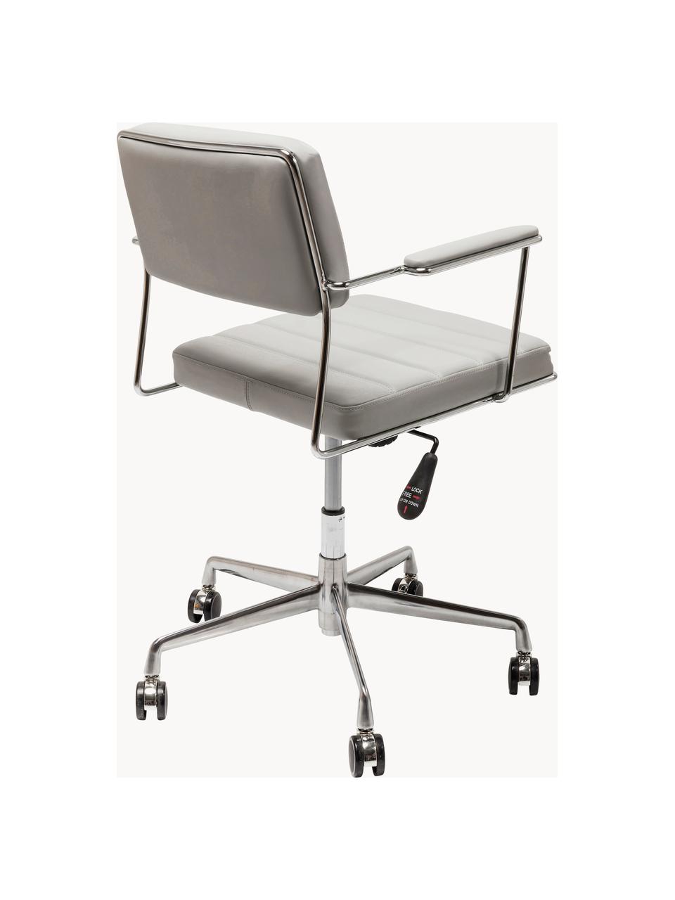 Silla de oficina de cuero sintético Dottore, Tapizado: cuero sintético, Asiento: madera contrachapada natu, Estructura: metal cromado, Ruedas: poliuretano, Gris claro, cromo, An 44 x F 50 cm