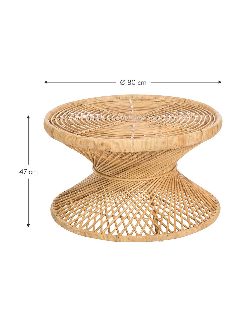 Rattan-Couchtisch Marvel im Boho Style, Rattan, naturbelassen, Rattan, naturbelassen, Ø 80 x H 47 cm