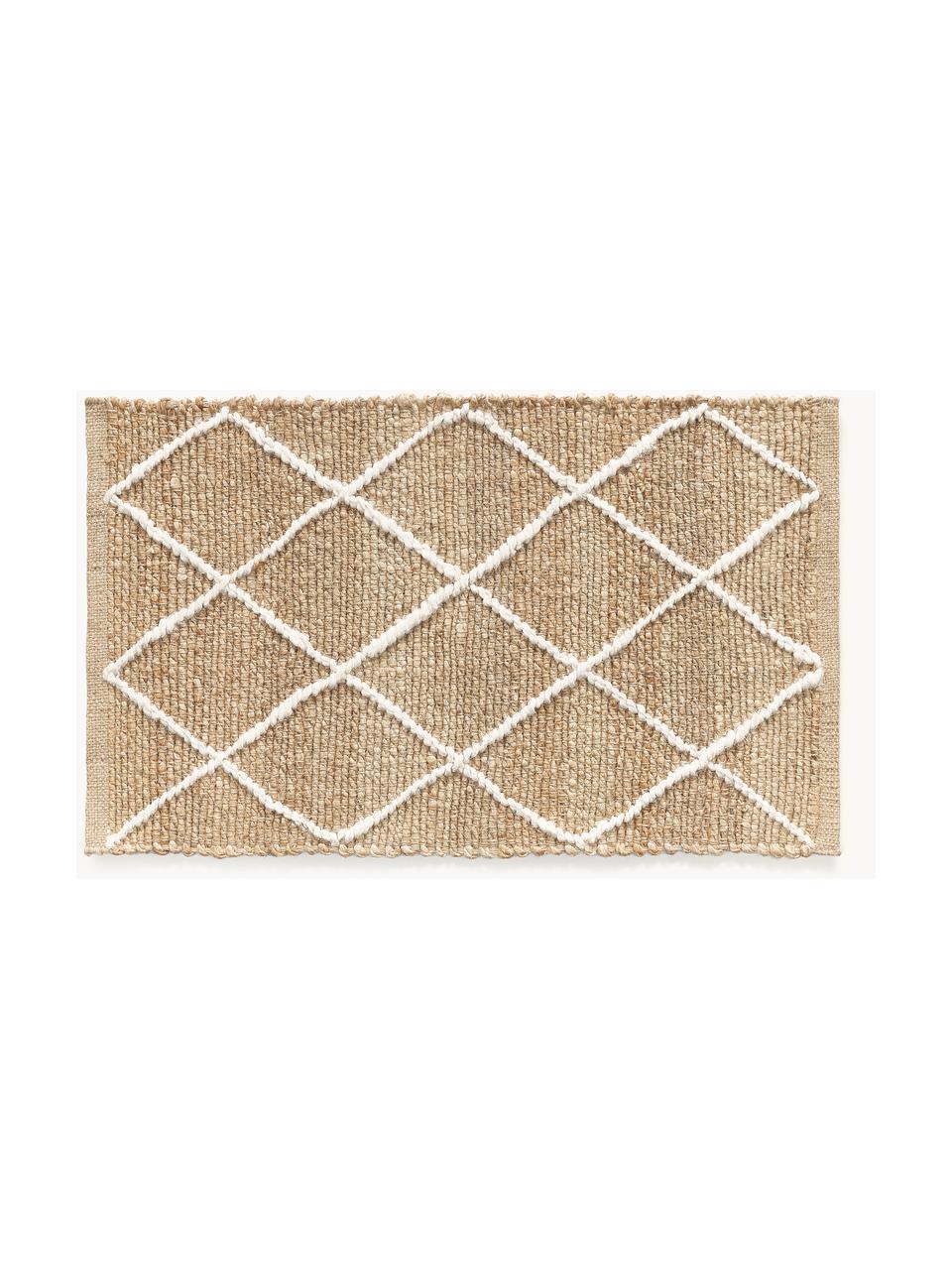 Handgemaakte jute deurmat Kunu, 100% jute, Bruin, wit, B 50 x L 80 cm