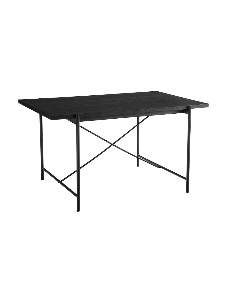 Table avec plateau en bois noir Mica, 140 x 90, Plateau : placage en bois de chêne, laqué noir Pieds : noir, mat, larg. 140 x prof. 90 cm