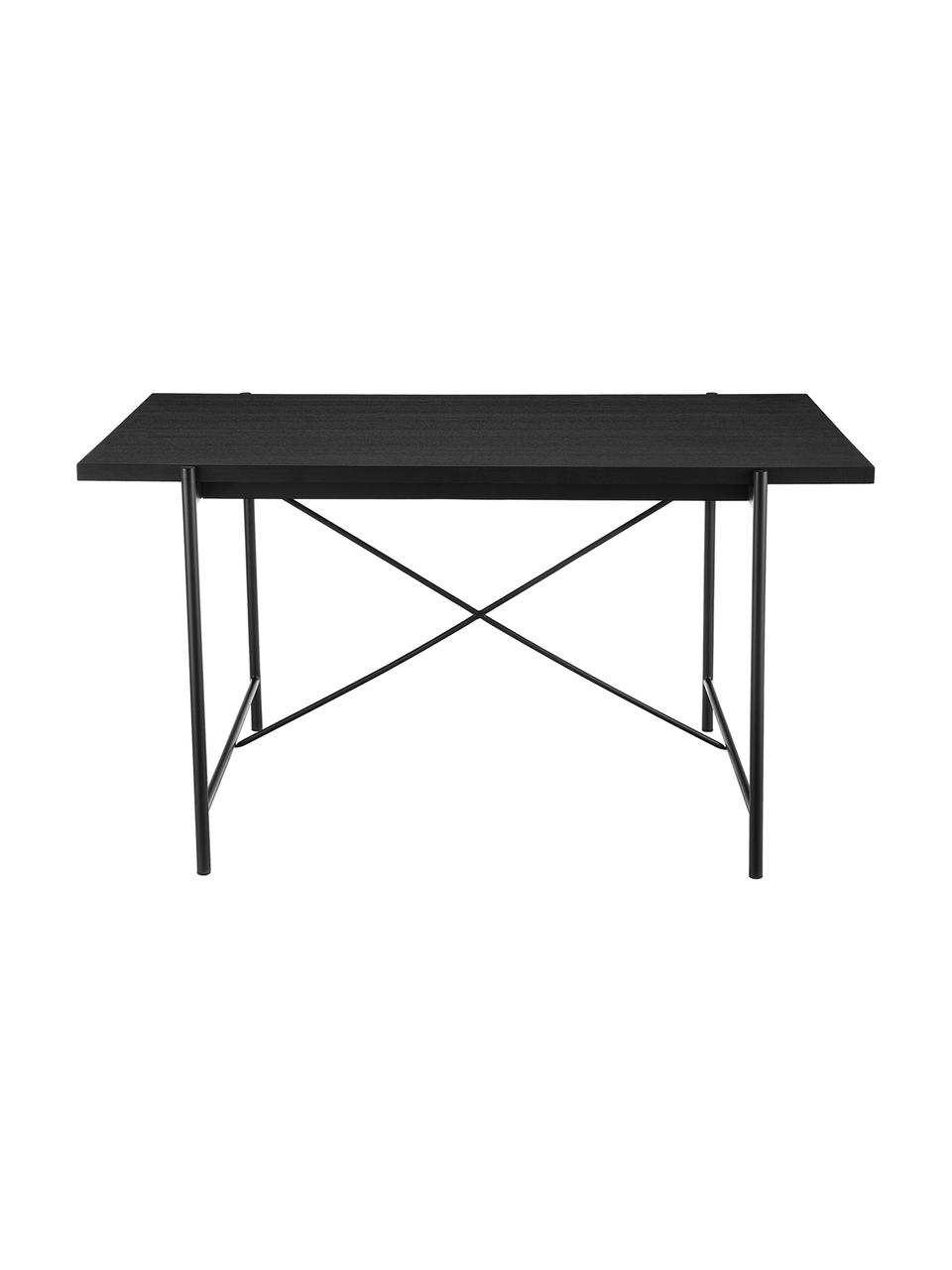 Jedálenský stôl s drevenou doskou Mica, Stolová doska: dubová dyha, lakovaná na čierno Nohy: matná čierna, Š 140 x H 90 cm