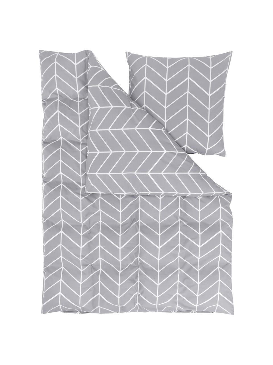 Bavlnená posteľná bielizeň s grafickým vzorom Mirja, Sivá, 200 x 200 cm + 2 vankúše 80 x 80 cm
