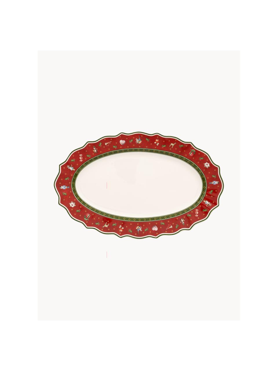 Plat de service en porcelaine Toy's Delight, Porcelaine Premium, Blanc cassé, rouge, multicolore, larg. 24 x long. 38 cm