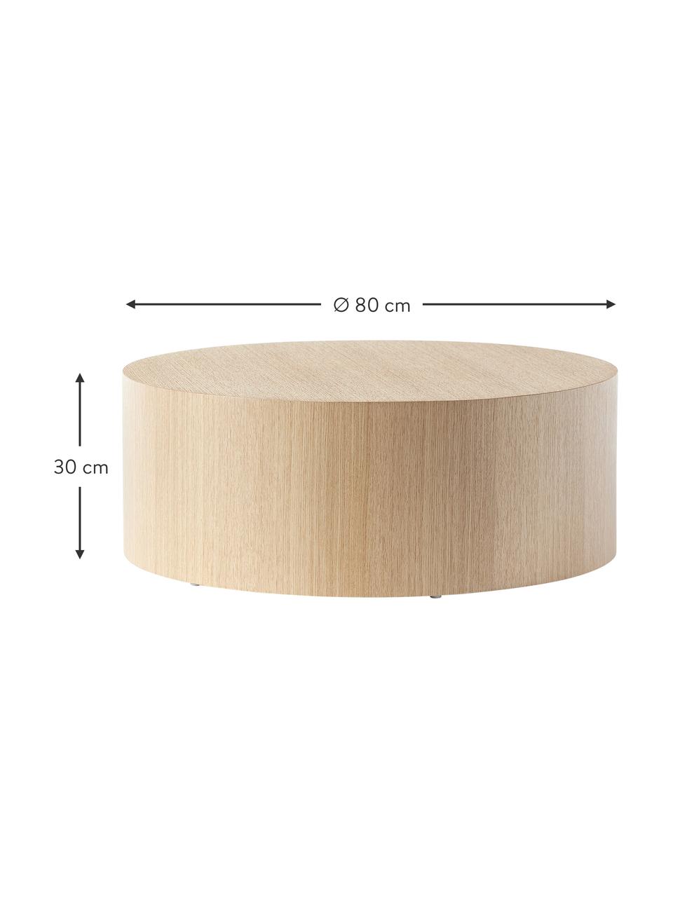 Kulatý dřevěný konferenční stolek Dan, MDF deska (dřevovláknitá deska střední hustoty) s dubovou dýhou, Světlé dřevo, Ø 80 cm, V 30 cm