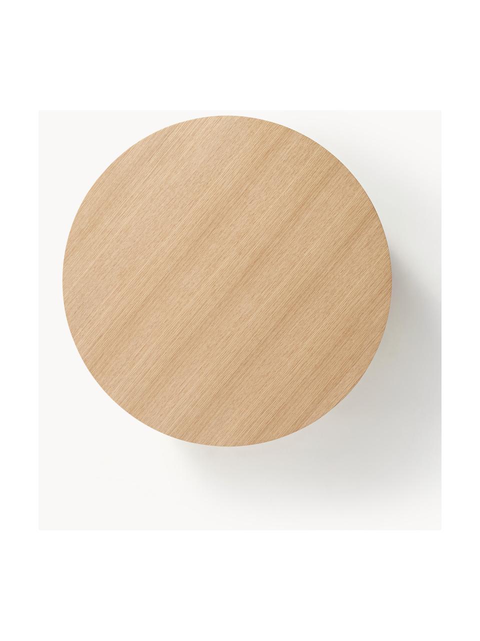 Okrągły stolik kawowy z drewna Dan, Płyta pilśniowa średniej gęstości (MDF) z fornirem z drewna dębowego, Rattan, drewno naturalne, Ø 80 x W 30 cm