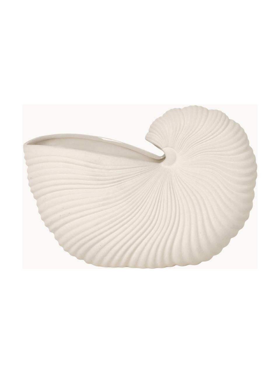 Obal na květináč ve tvaru mušle Shell, Kamenina, Tlumeně bílá, matná, Š 31 cm, V 20 cm