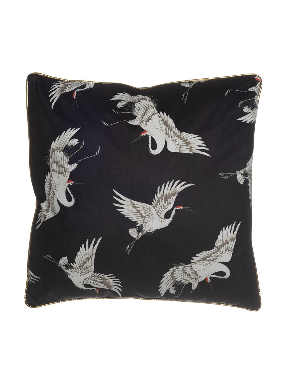 Cojín de terciopelo Bird, con relleno, Funda: terciopelo de poliéster, Negro, An 45 x L 45 cm