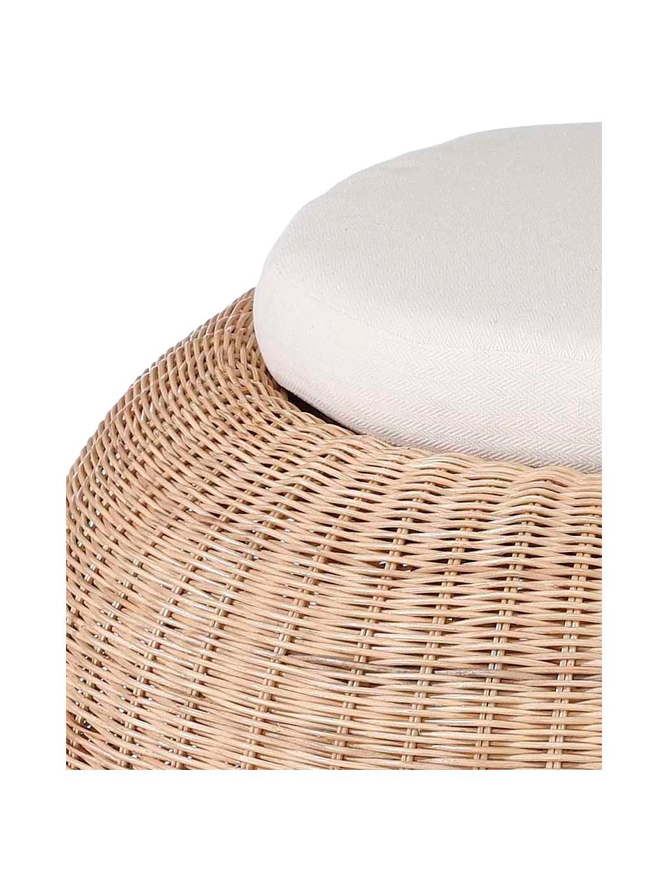 Pouf en rotin brun clair avec coussin d'assise Bolsena, Brun clair, blanc, Ø 84 x haut. 47 cm