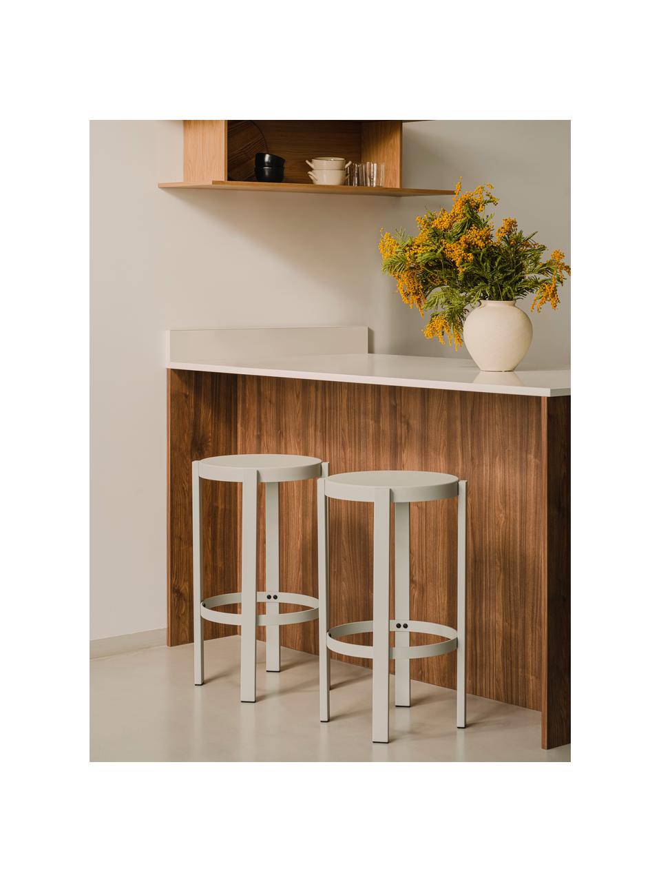 Tabouret de bar en métal Doon, haut. 65 cm, Acier, revêtement par poudre, Gris clair, Ø 35 x haut. 65 cm