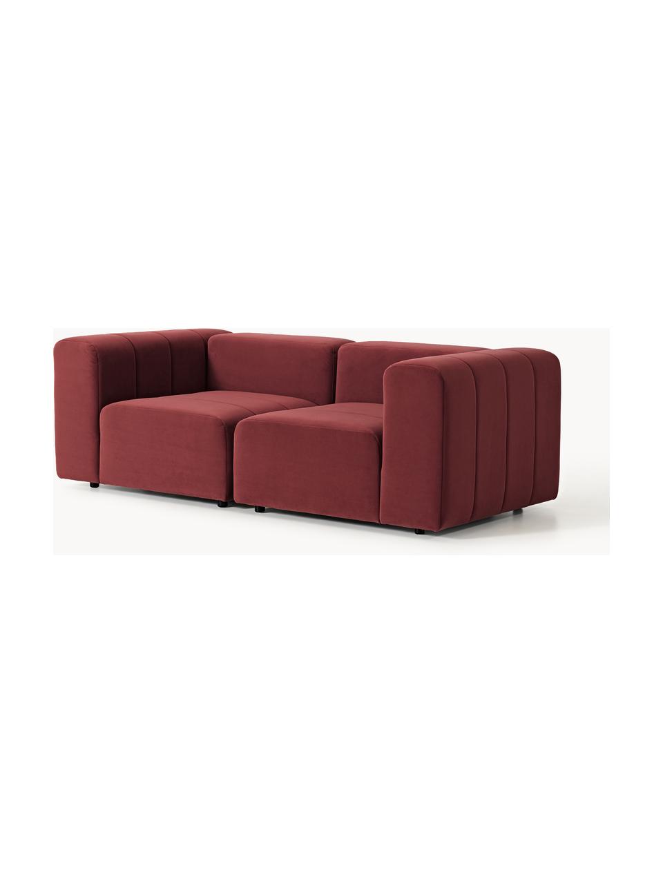 Modulares Samt-Sofa Lena (3-Sitzer), Bezug: Samt (100 % Polyester) De, Gestell: Buchenholz, Spanplatte, H, Samt Weinrot, B 211 x T 106 cm