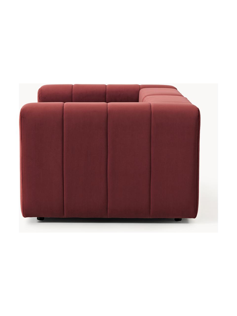 Modulares Samt-Sofa Lena (3-Sitzer), Bezug: Samt (100 % Polyester) De, Gestell: Buchenholz, Spanplatte, H, Füße: Kunststoff, Samt Weinrot, B 211 x T 106 cm