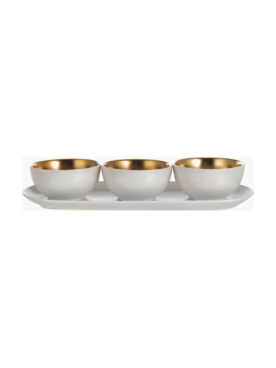 Set ciotole per aperitivo in gres Glitz 4 pz, Gres, Bianco, dorato, Ø 11 x Alt. 6 cm