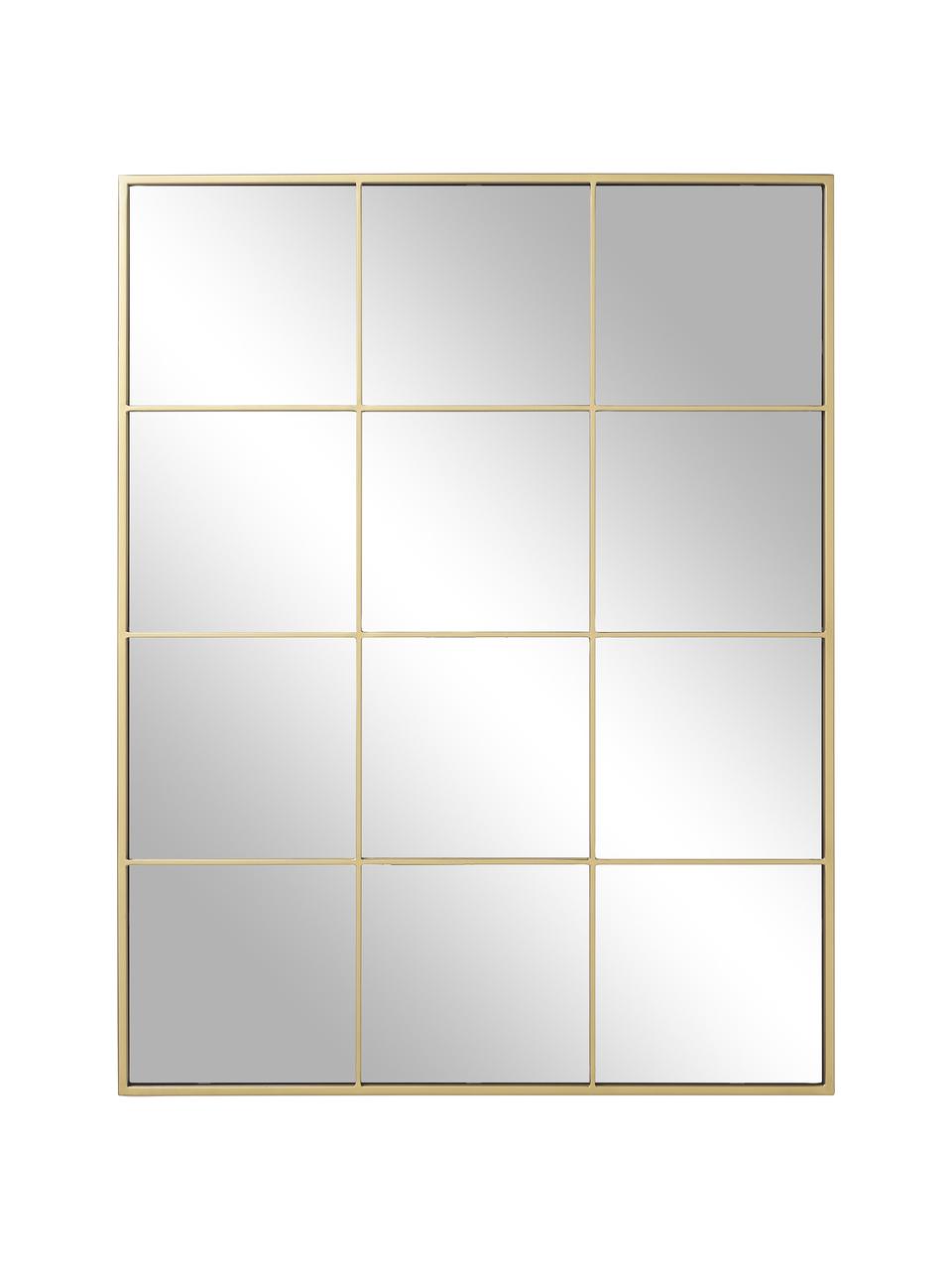 Eckiger Wandspiegel Clarita in Fensteroptik mit goldenem Metallrahmen, Rahmen: Metall, pulverbeschichtet, Rückseite: Mitteldichte Holzfaserpla, Spiegelfläche: Spiegelglas, Goldfarben, B 70 x H 90 cm