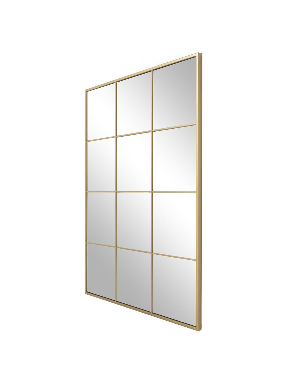 Eckiger Wandspiegel Clarita in Fensteroptik mit goldenem Metallrahmen, Rahmen: Metall, pulverbeschichtet, Rückseite: Mitteldichte Holzfaserpla, Spiegelfläche: Spiegelglas, Goldfarben, B 70 x H 90 cm
