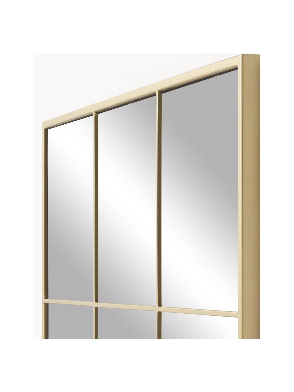 Eckiger Wandspiegel Clarita in Fensteroptik, Rahmen: Metall, pulverbeschichtet, Rückseite: Mitteldichte Holzfaserpla, Spiegelfläche: Spiegelglas, Goldfarben, B 70 x H 90 cm