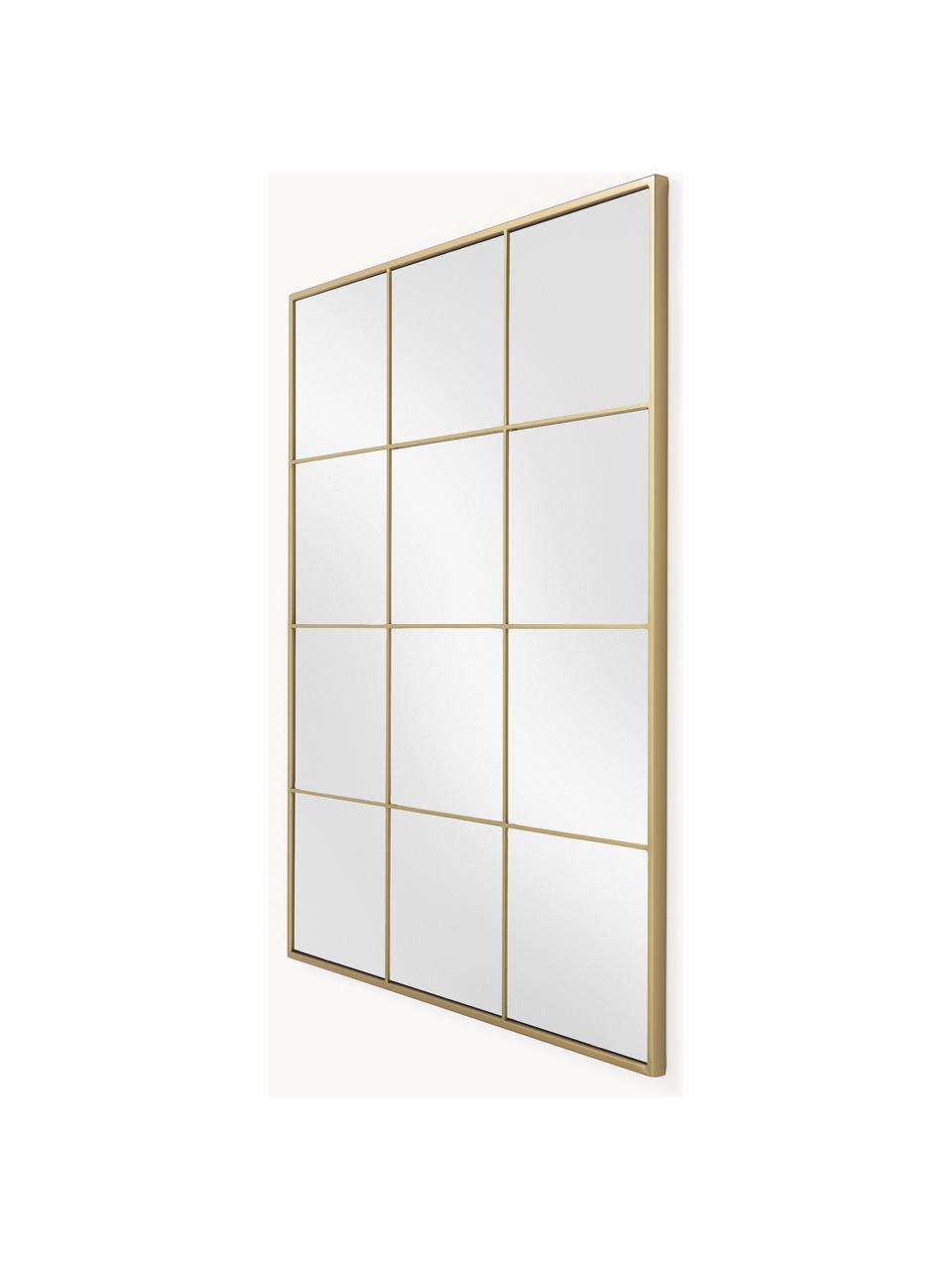 Eckiger Wandspiegel Clarita in Fensteroptik, Rahmen: Metall, pulverbeschichtet, Rückseite: Mitteldichte Holzfaserpla, Spiegelfläche: Spiegelglas, Goldfarben, B 70 x H 90 cm