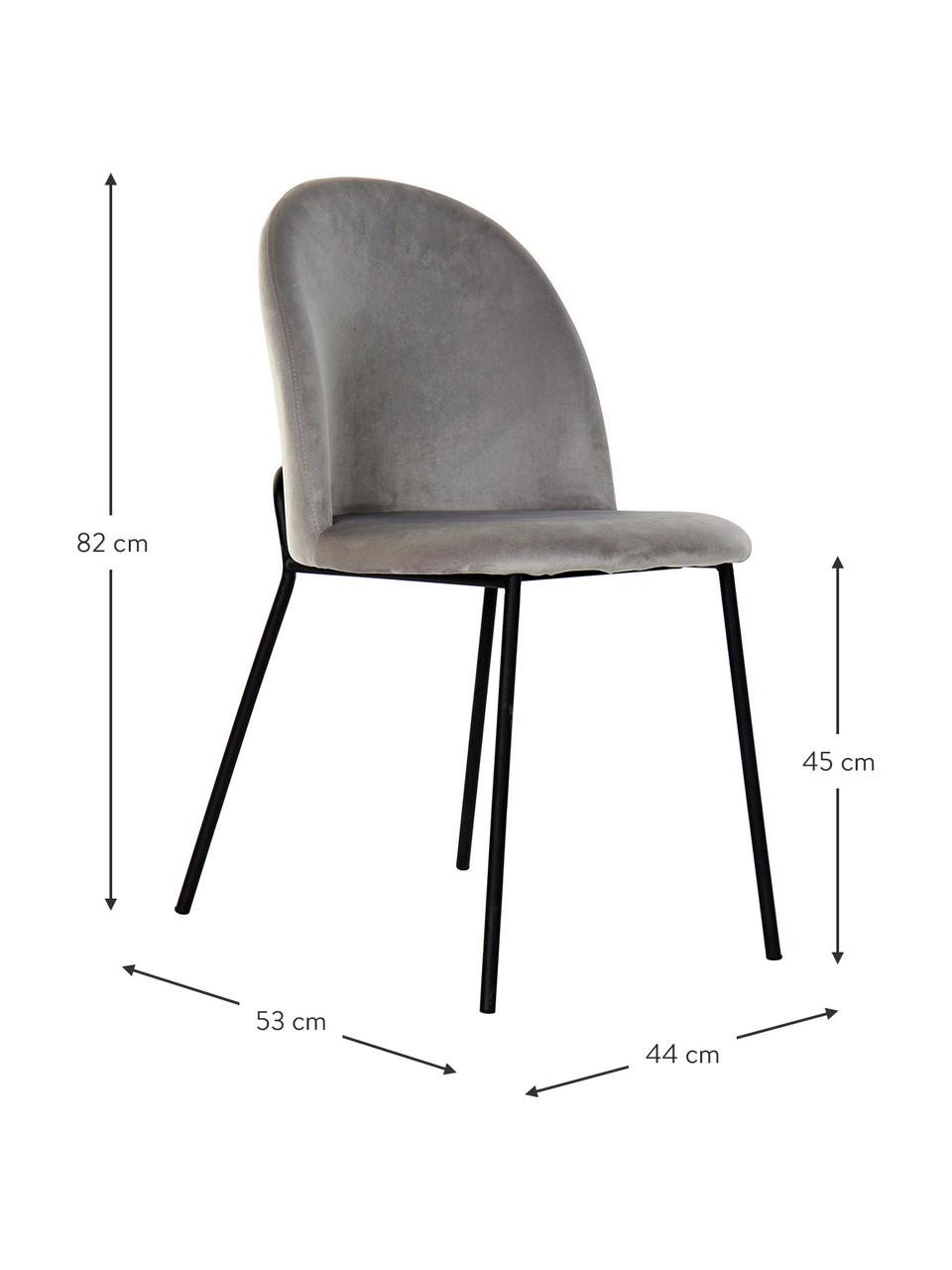 Krzesło tapicerowane z aksamitu Carl, Tapicerka: 100% aksamit poliestrowy, Nogi: metal powlekany, Jasny szary, S 44 x G 53 cm