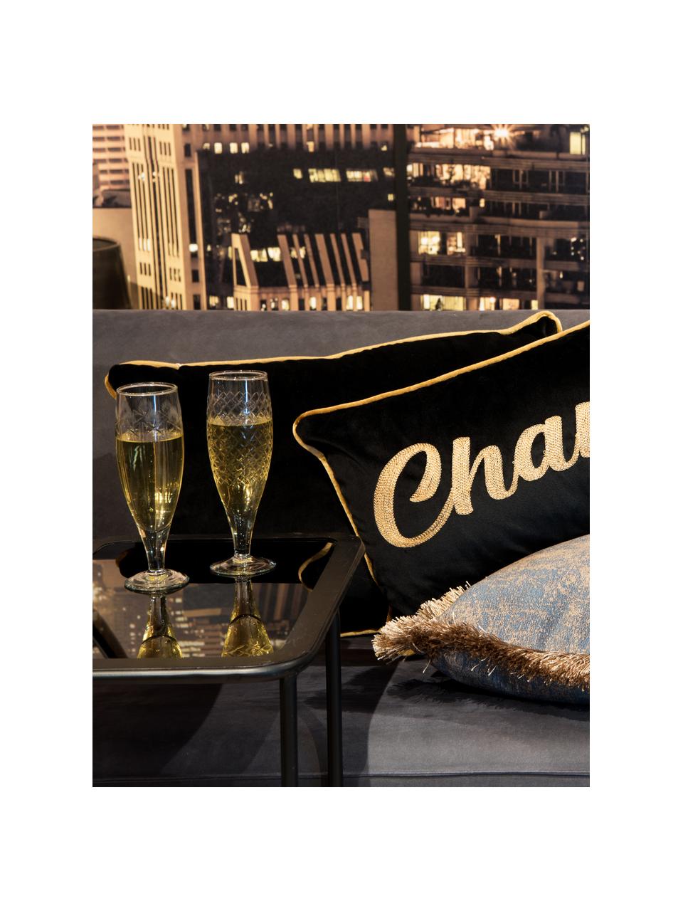 Poduszka z aksamitu z wypełnieniem Champagne, Aksamit poliestrowy, Czarny, odcienie złotego, S 30 x D 80 cm