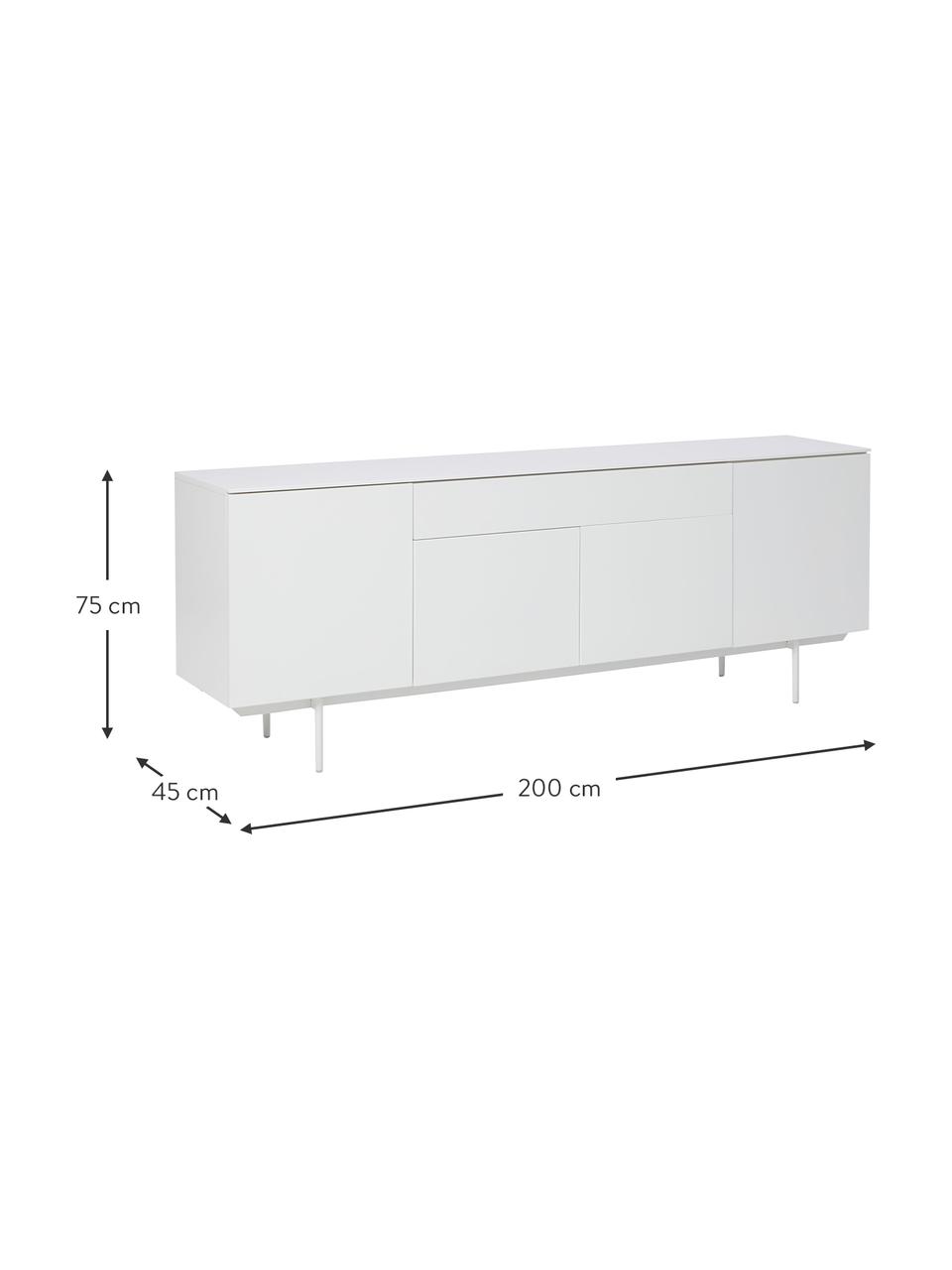 Komoda s dvierkami Elyn, Matná biela, Š 200 x V 75 cm