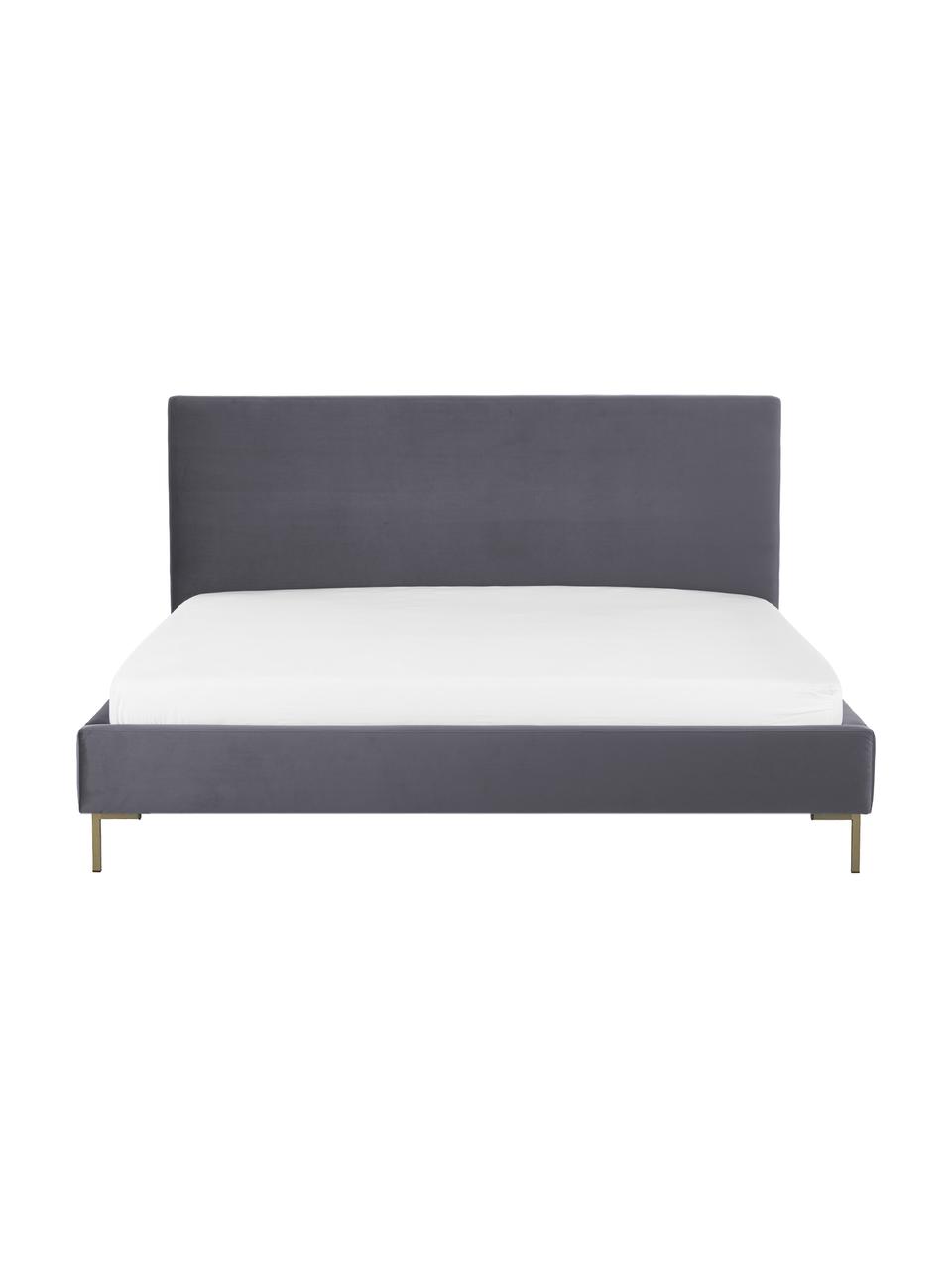 Letto imbottito in velluto grigio scuro Peace, Rivestimento: velluto di poliestere 290, Piedini: metallo verniciato a polv, Tessuto grigio scuro, 180 x 200 cm