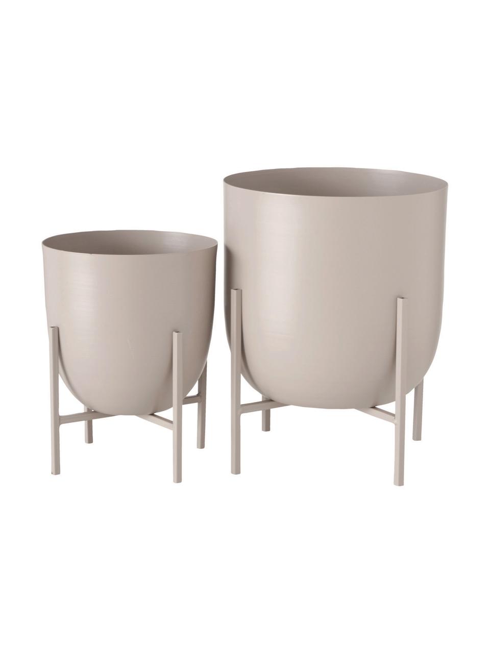 Set de maceteros de metal Kilana, 2 uds., Metal recubierto, Beige, Set de diferentes tamaños